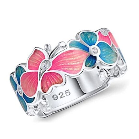 Beautiful Eternity Anillos Colorful Flower Butterfly Rings for Women, PD113 - Picture 4 of 7